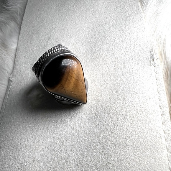 925 Sterling Silver Tiger’s Eye Statement Ring – Size 5 - Picture 1 of 6